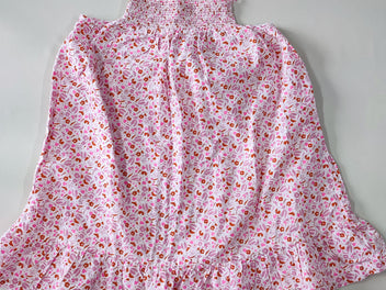 Robe fines bretelles s.mockée sur le haut blanche fleurs roses et oranges