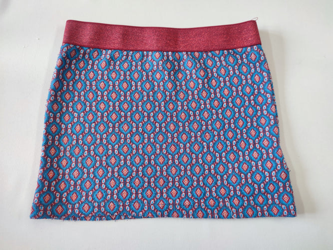 Jupe droite molleton bleue motifs rouges taille élastique rouge dorée, moins cher chez Petit Kiwi