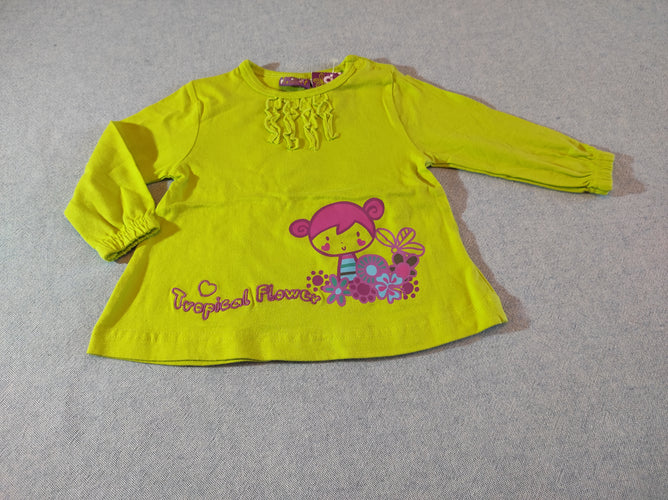 NEUF T-shirt m.l vert anis ,petite fille "tropical flower", moins cher chez Petit Kiwi