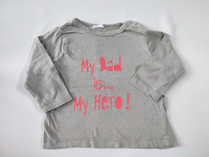 T-shirt m.l kaki clair "My dad is my hero!", moins cher chez Petit Kiwi