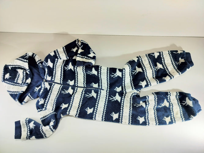 Combinaison  velours zippée à capuche  bleu marine, blanc, moins cher chez Petit Kiwi