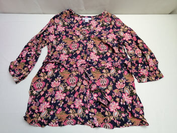 Blouse manches 3/4 bleu marine motifs fleurs rose/brun (Motherhood)