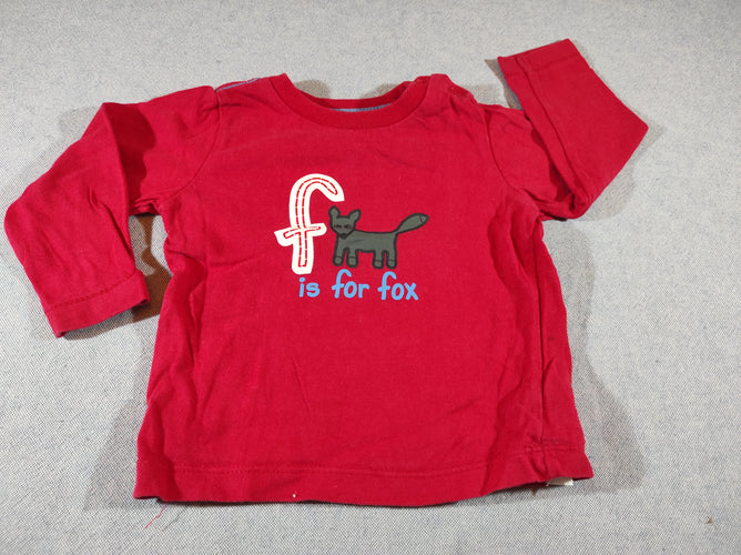 T-shirt m.l rouge , renard  "F is for fox", moins cher chez Petit Kiwi