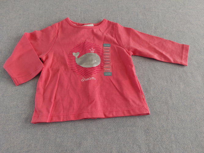 NEUF T-shirt m.l rose baleine argentée "dream", moins cher chez Petit Kiwi