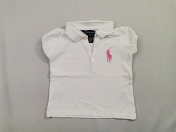Polo blanc écusson logo rose