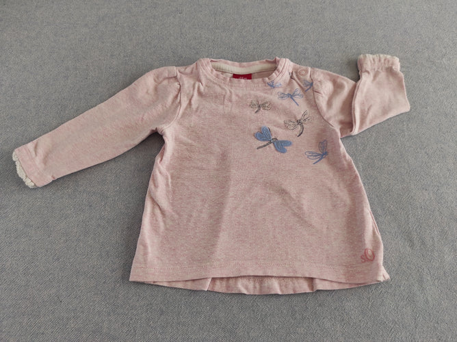 T-shirt m.l rose clair chiné avec libellules et sequins, moins cher chez Petit Kiwi