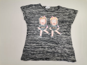 T-shirt m.c noir chiné - danseuses - dessin en oeillet se décroche