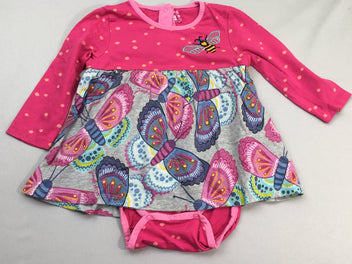 Combinaison effet superposé Robe ml / body fushia papillons