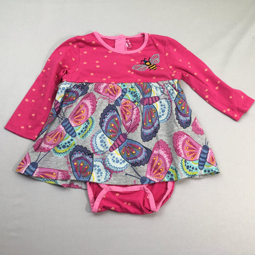 Combinaison effet superposé Robe ml / body fushia papillons, moins cher chez Petit Kiwi