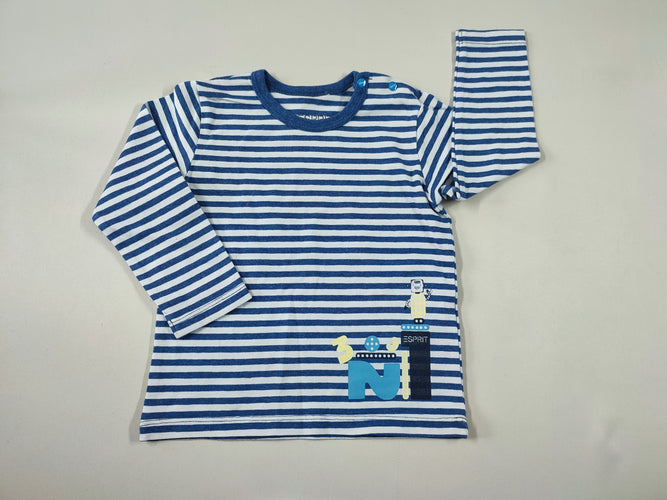 T-shirt m.l ligné blanc/bleu robot, moins cher chez Petit Kiwi