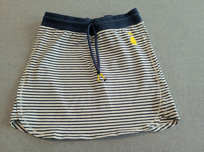Jupe coton blanche fines lignes bleues motif jaune, moins cher chez Petit Kiwi