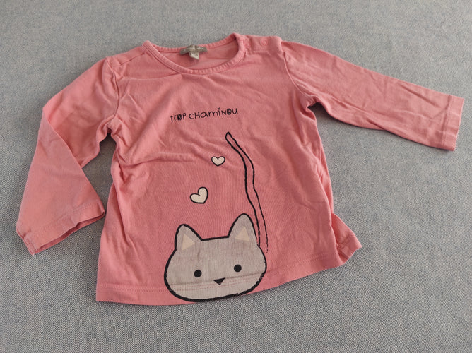 T-shirt m.l rose chat "trop chaminou", moins cher chez Petit Kiwi