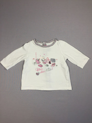 T-shirt m.l blanc - broderies sacs gris/rose - pressions dans le dos, moins cher chez Petit Kiwi