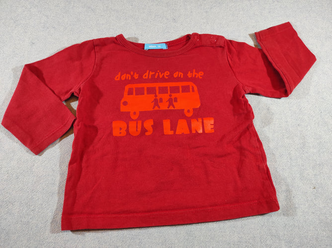 T-shirt m.l rouge, bus orange "don't drive on the bus lane", moins cher chez Petit Kiwi