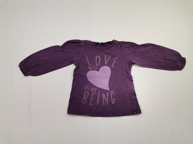 T-shirt m.l violet "Love with all my being" élastique manche, moins cher chez Petit Kiwi