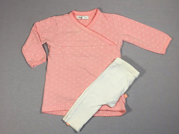 Ensemble jersey robe rose  et legging blanc (une mini tache)