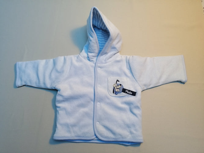 Gilet veste à capuche velours ouatiné bleu clair pluto, moins cher chez Petit Kiwi