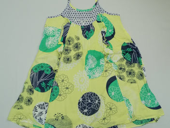 Robe fines bretelles jaune/vert/bleu marine fleurs volant perles boutons