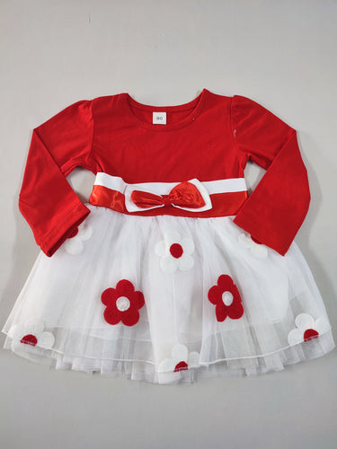 Robe m.l rouge jupe en tulle blanche fleurs en crochets rouges et blanches, moins cher chez Petit Kiwi