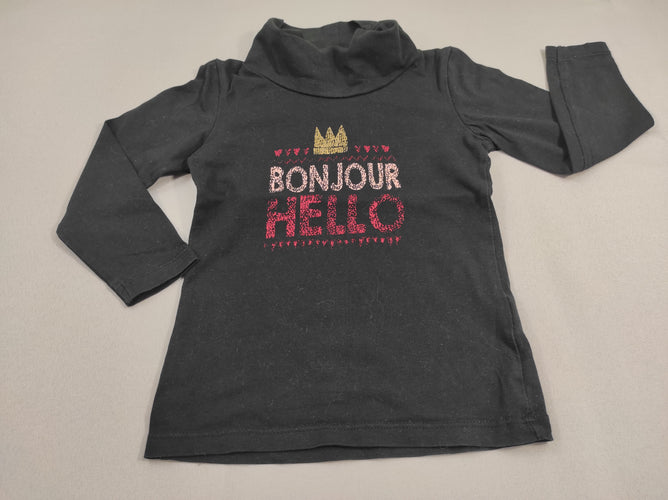 T-shirt m.l noir col roulé "bonjour hello", moins cher chez Petit Kiwi
