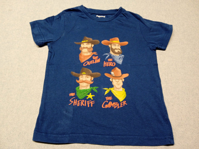 T-shirt m.c bleu western  têtes de cow-boys (shériff,hero,...), moins cher chez Petit Kiwi