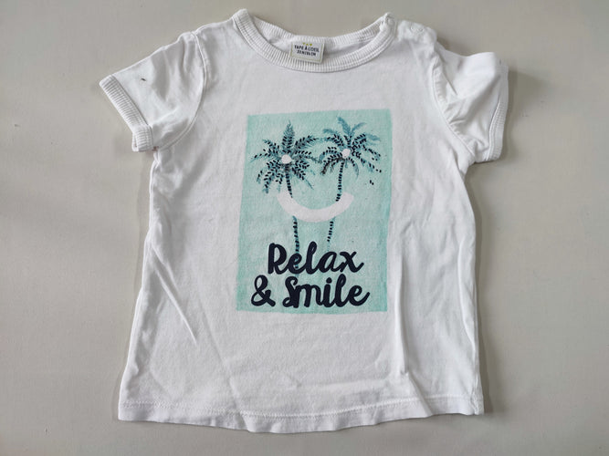 T-shirt m.c blanc palmiers "Relax & s.mile", moins cher chez Petit Kiwi