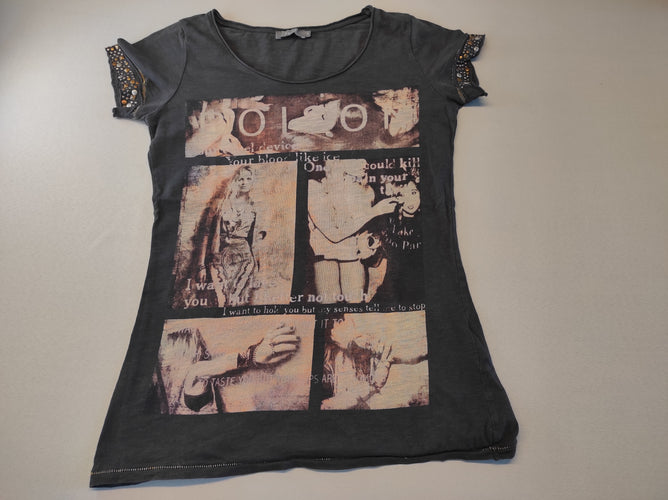 T-shirt m.c anthracite avec images, manches cloutées, moins cher chez Petit Kiwi