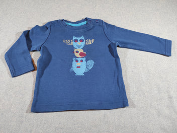 T-shirt m.l  bleu  hibou, oiseau, castor 
