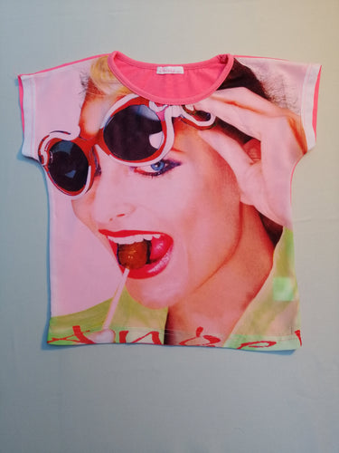 T-shirt m.c rose fluo dame sucette (légèrement bouloché) - taille petit!, moins cher chez Petit Kiwi