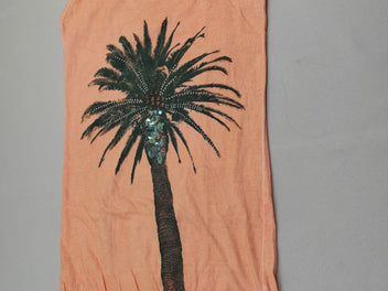 Robe s.m orange clair chiné, palmier avec strass et sequins