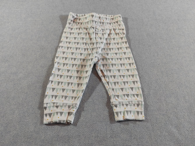 Pantalon jersey blanc triangles gris/bleu, moins cher chez Petit Kiwi