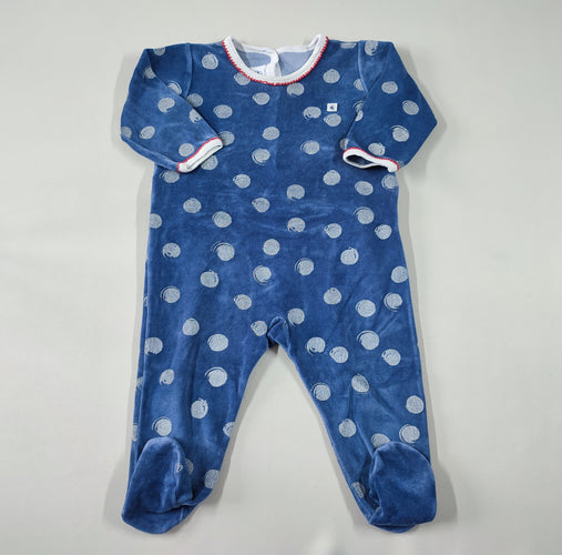 Pyjama velours bleu ronds blancs, moins cher chez Petit Kiwi
