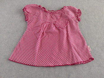 Blouse m.c à carreaux rose et blanc poche coeur