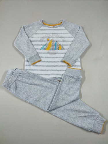 Pyjama 2pcs velours blanc ligné gris clair montagnes/Pantalon gris clair, moins cher chez Petit Kiwi