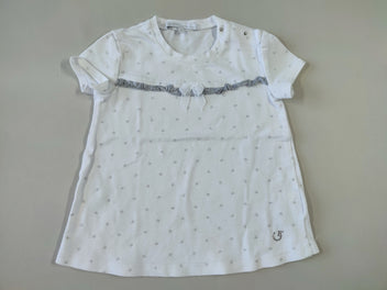 T-shirt m.c blanc petits motifs gris volant gris noeud en tulle