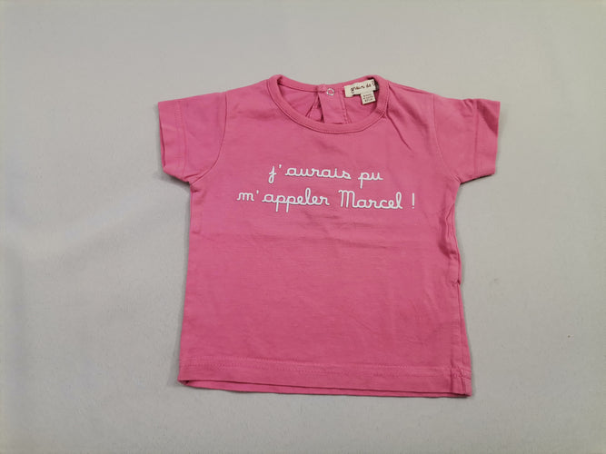 T-shirt m.c rose "J'aurais pu m'appeler Marcel" en relief, moins cher chez Petit Kiwi