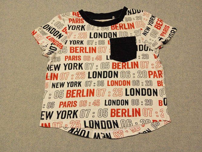 T-shirt m.c blanc inscriptions rouges et bleues "Berlin, London,..", moins cher chez Petit Kiwi