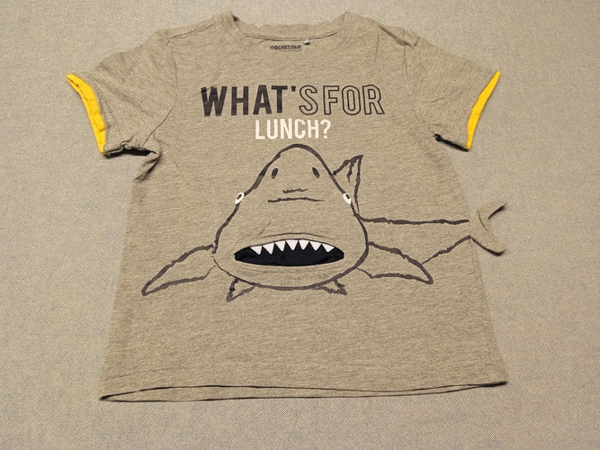 T-shirt m.c gris flammé requin "what's for lunch?", moins cher chez Petit Kiwi