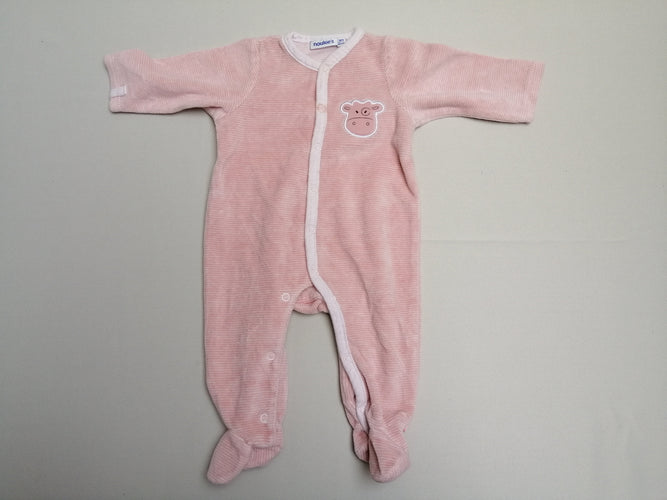 Pyjama velours ligné rose/blanc vache, moins cher chez Petit Kiwi