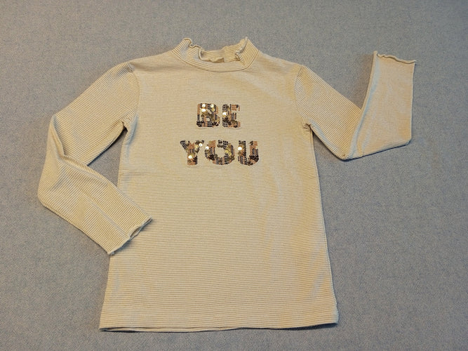 T-shirt m.l col roulé blanc cassée lignes dorées pailletées  "be you", moins cher chez Petit Kiwi