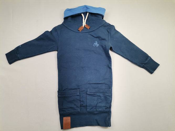 Robe sweat col polo bleu marine broderie avant et dos, moins cher chez Petit Kiwi
