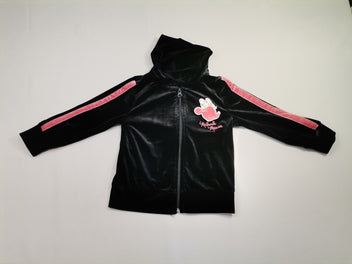 Sweat tirette velours noir liseret rose Minnie Mouse strass - noeud rose dos
