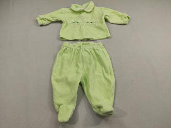 Pyjama 2pcs velours vert anis  avec 4 lapins