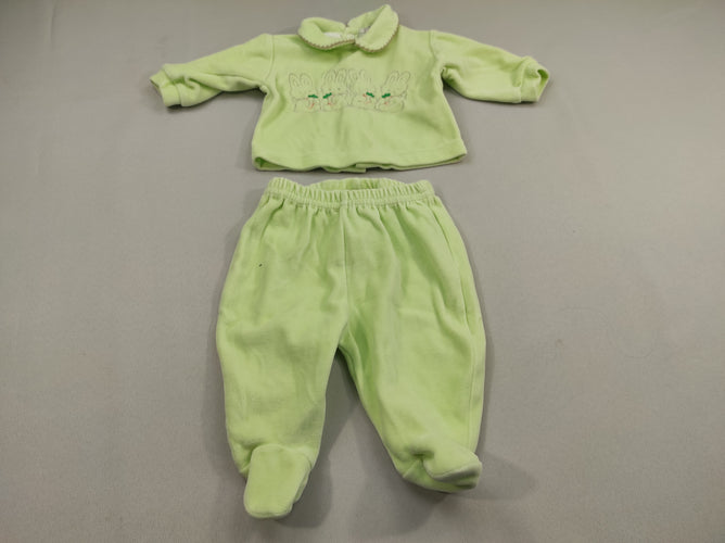 Pyjama 2pcs velours vert anis  avec 4 lapins, moins cher chez Petit Kiwi