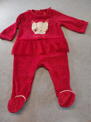 Pyjama velours rouge à pois blanc tête de renne tulle au col et à la taille "Joyeux noël", moins cher chez Petit Kiwi