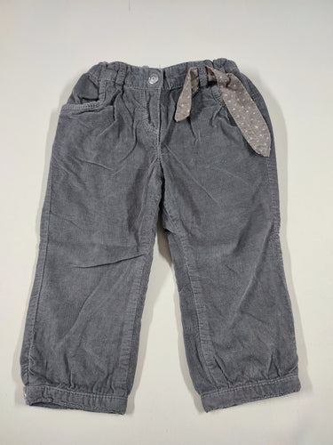 Pantalon velours côtelé gris doublé jersey boutons aux chevilles, moins cher chez Petit Kiwi