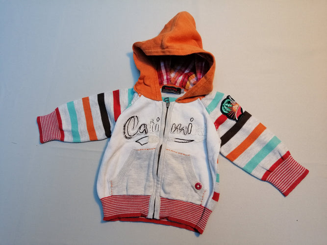 Gilet zippéà capuche orange ligné multicolore, moins cher chez Petit Kiwi