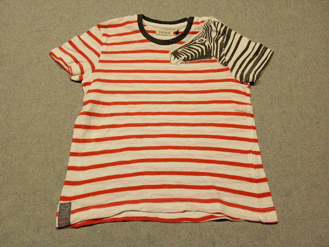 T-shirt m.c blanc ligné rouge tête de zèbre, moins cher chez Petit Kiwi