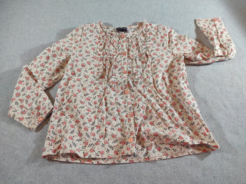 Blouse blanche m.l  boutonnée, petites fleurs roses
