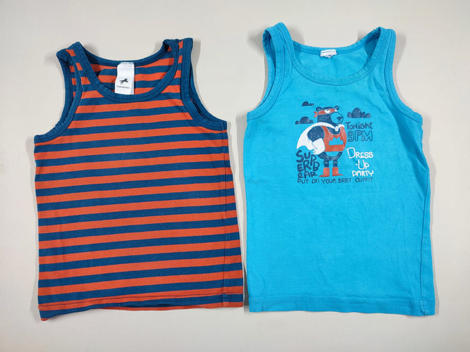2 chemisettes s.m lignée orange-bleue foncée/bleue ours super héros, moins cher chez Petit Kiwi